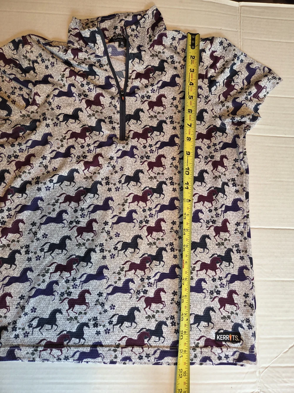 Kerrits Kids' Horse Print Half-Zip Short Sleve Top Size XL